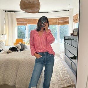 GAP Red and White Striped Popover Top XS